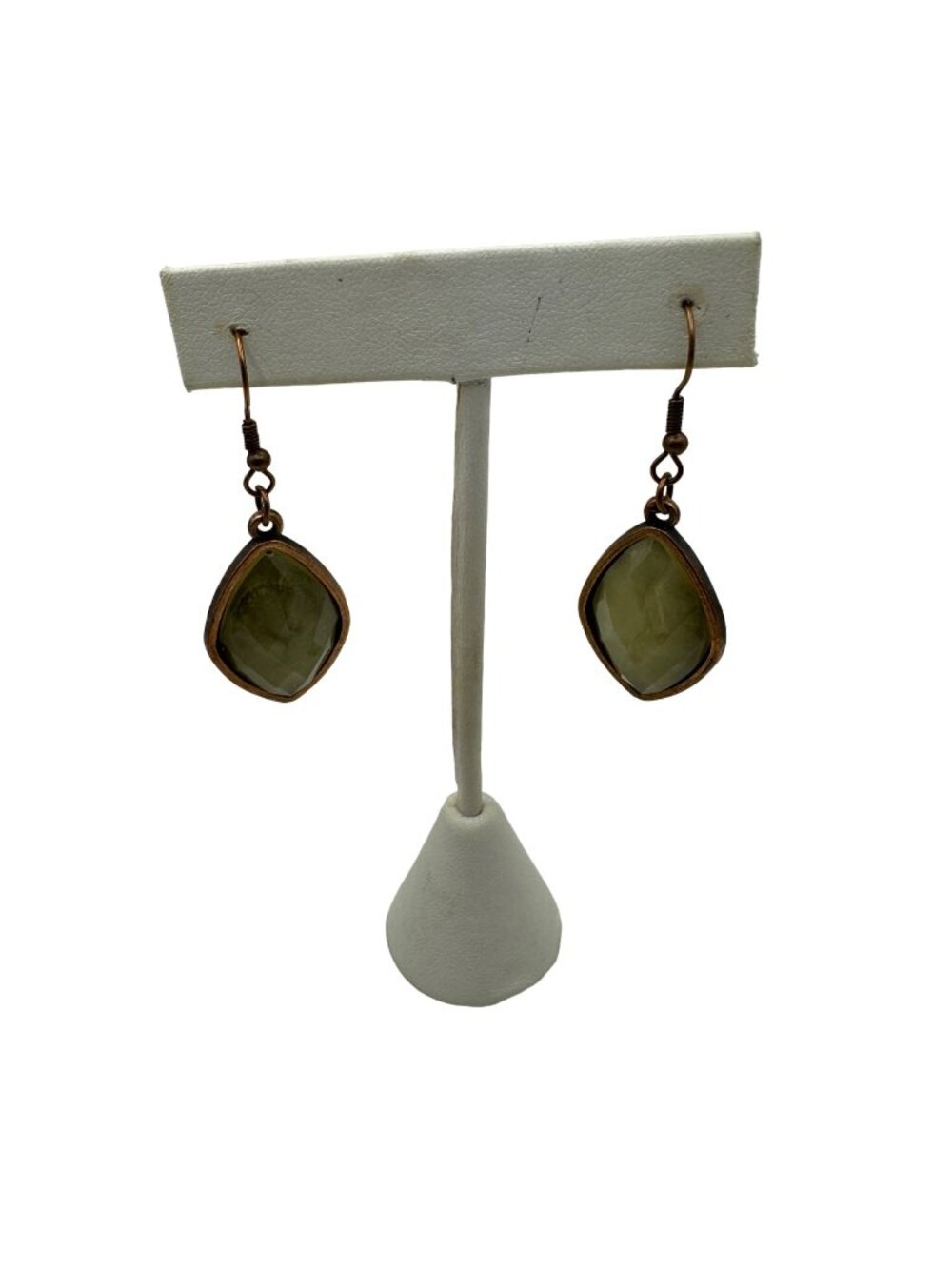 Vintage-Inspired Green Gemstone Drop Earrings With Copper Accents